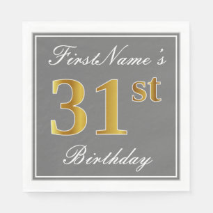 Serviette En Papier Elégant Grey, Faux Gold 31e anniversaire; Nom pers