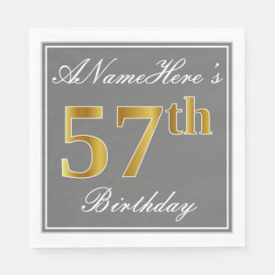 Serviette En Papier Elégant Grey, Faux Gold 57e anniversaire; Nom pers
