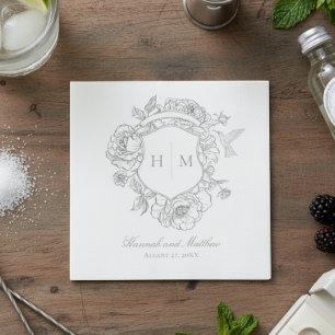 Serviette En Papier Elégant Gris Chinoiserie Bird Crest Mariage
