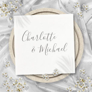 Serviette En Papier Élégant gris moderne signature script