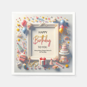 Serviette En Papier Elegant Happy Birthday Greeting Card with Colorful