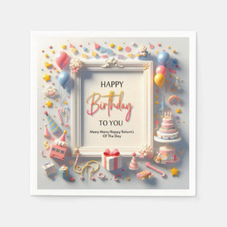 Serviette En Papier Elegant Happy Birthday Greeting Card with Colorful