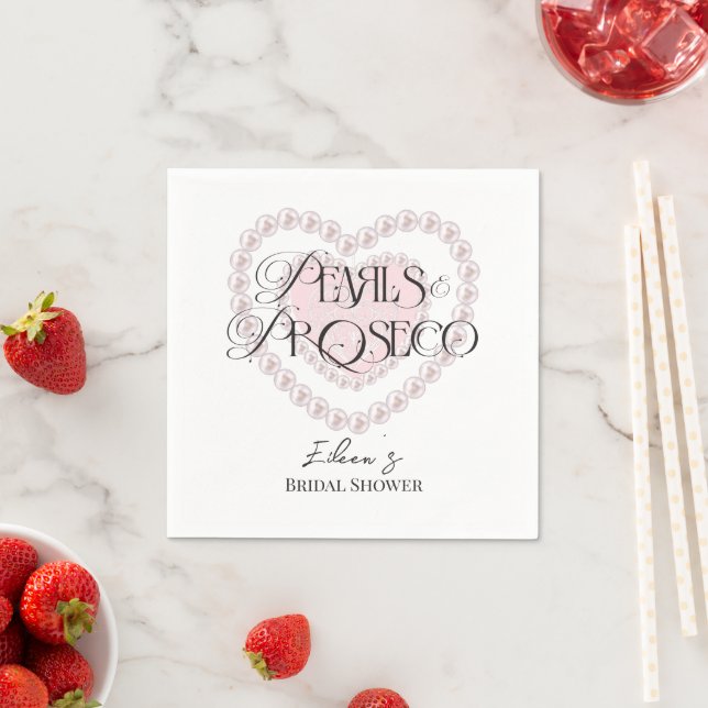 Serviette En Papier Elegant Heart Pearls Prosecco Fête des mariées Bub (En situation)