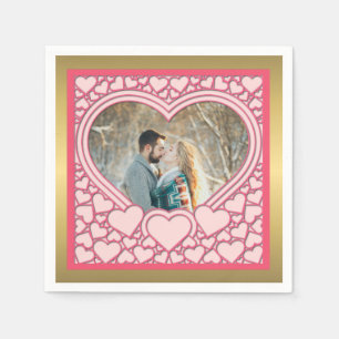 Serviette En Papier Élégant Heureuse Sainte-Valentin de coeur rose élé