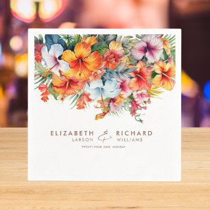 Serviette En Papier Élégant Hibiscus Fleur Tropical Floral Mariage