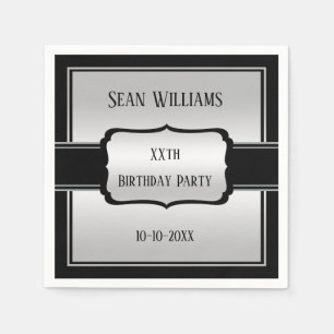 Serviette En Papier Elégant homme's Silver & Black Anniversaire