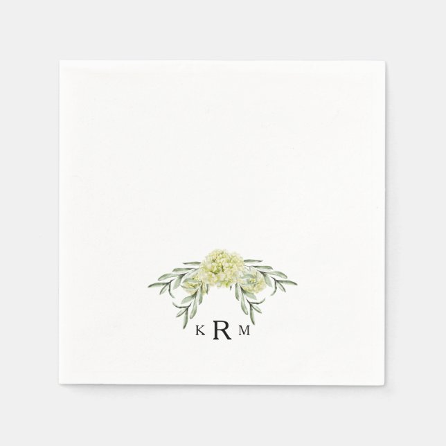 Serviette En Papier Elégant Hydrangea Foliage Monogram Cocktail (Devant)