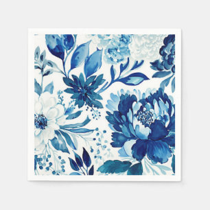 Serviette En Papier Elégant jardin fleuri bleu marine. Fleurs botaniqu