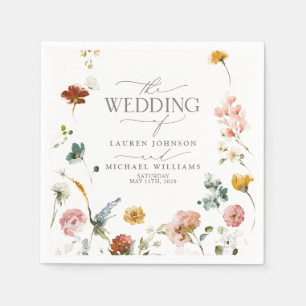 Serviette En Papier Elégant Jardin Fleurs Aquarelle Floral Mariage
