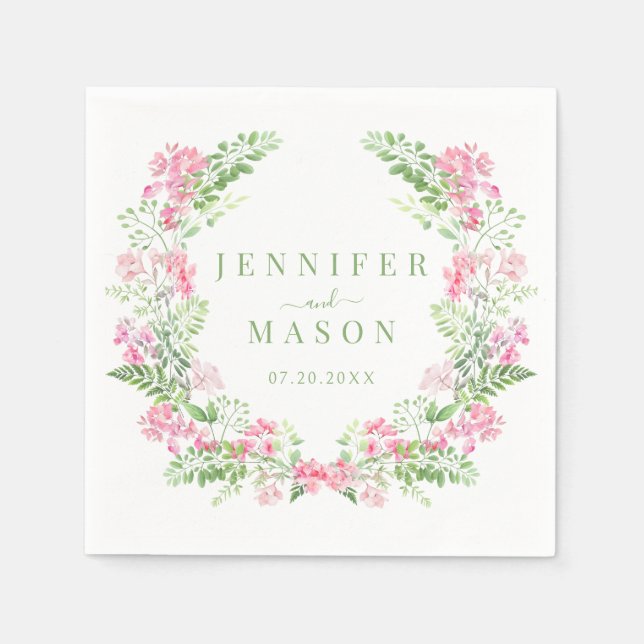 Serviette En Papier Élégant Jardin Floral Rose Mariage d'été Papier (Devant)