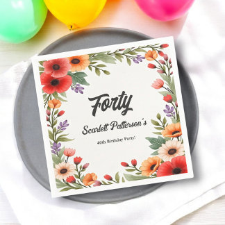 Serviette En Papier Elégant Jardin Floral Rustique Été 40e anniversair