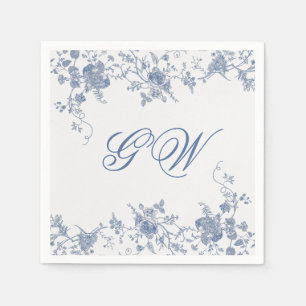 Serviette En Papier Élégant Jouy Vintage bleu Floral