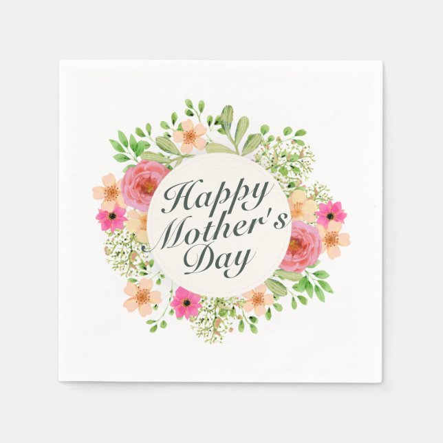 Serviette En Papier Elégant Joyeux Cadre Floral Fête des Mères | Napki (Devant)