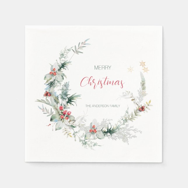 Serviette En Papier Elégant Joyeux Noël demi-couronne d'aquarelle (Devant)