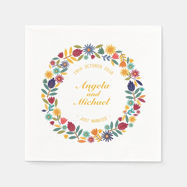 Serviette En Papier Élégant Juste Marié Floral Mariage | Napkin (Devant)