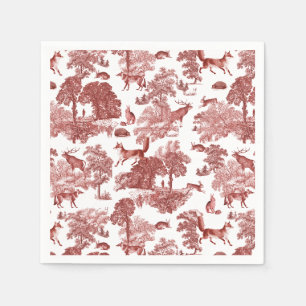 Serviette En Papier Elégant lapin de renard de bois Vintage Toile roug