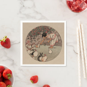 Serviette En Papier Elégant lapin Vintage Art Cute Cottagecore