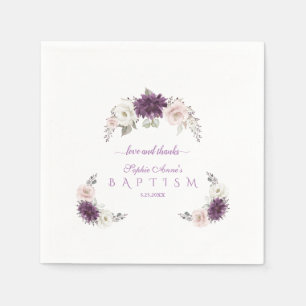 Serviette En Papier Élégant Lavande Blush Blanc Floral Baptême