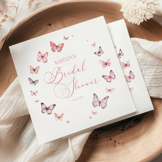 Serviette En Papier Élégant Lavis Rose Papillon Fête de Mariage  (Créateur téléchargé)