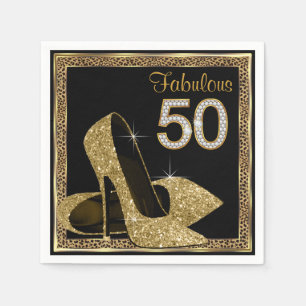 Serviette En Papier Elégant Leopard Gold High Heel 50e fête d'annivers