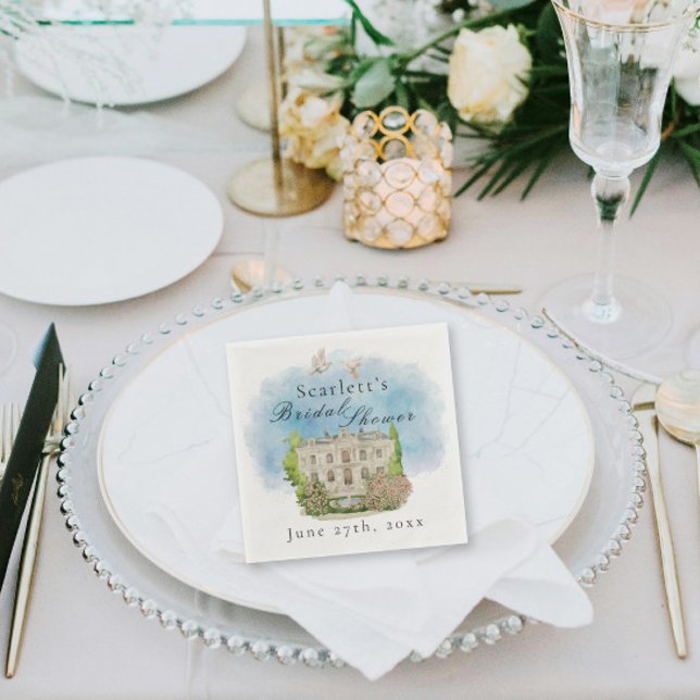 Serviette En Papier Elégant Lieu colombes Fontaine fleurs Fête des mar (Créateur téléchargé)