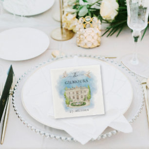 Serviette En Papier Élégant lieu   fleurs colombes Mariage Luxe