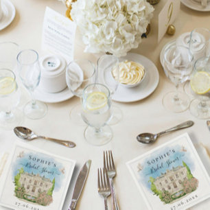 Serviette En Papier Elégant Lieu fontaine fleurs colombes Fête des mar