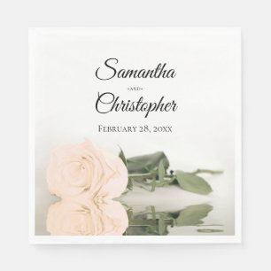 Serviette En Papier Élégant Long Stemmed Ivory Peach Rose Mariage