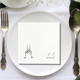 Serviette En Papier Élégant lunettes de vin Whimsical Initiales Mariag