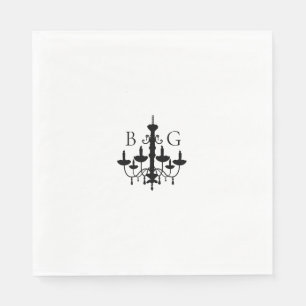 Serviette En Papier Élégant lustre noir blanc Mariage