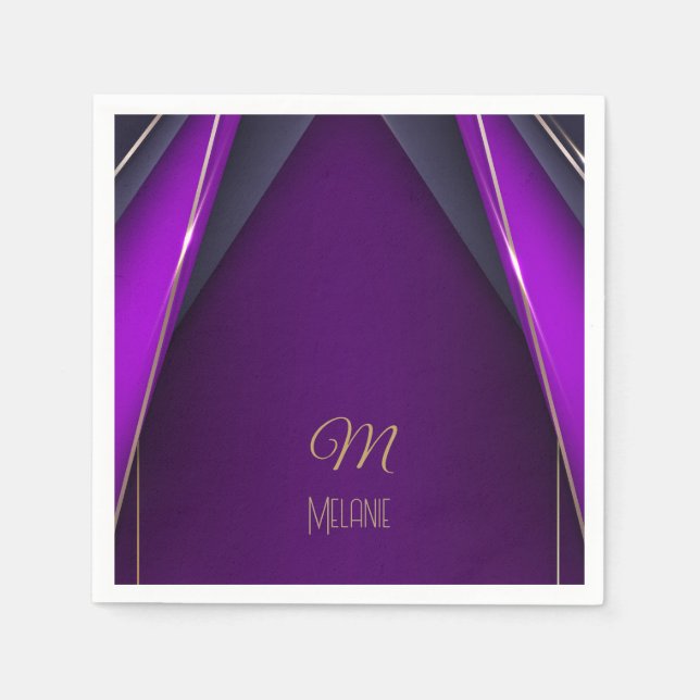 Serviette En Papier Elégant luxueux violet or Monogramme moderne Glam (Devant)