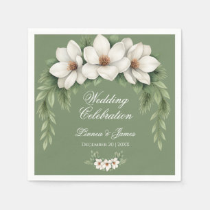 Serviette En Papier Elégant Magnolia Blanc Mariage Hiver Pine Tree