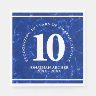 Serviette En Papier Élégant Marbre Bleu 10 Anniversaire du travail