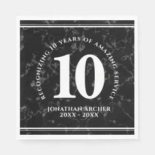 Serviette En Papier Élégant marbre noir 10 ans de travail Anniversaire