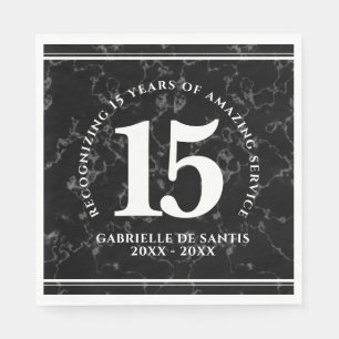Serviette En Papier Élégant marbre noir 15 ans de travail Anniversaire