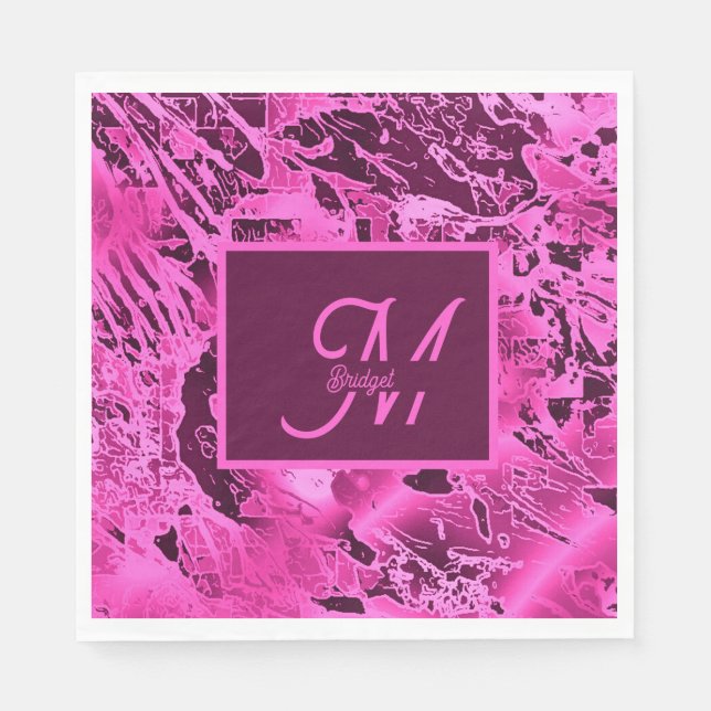 Serviette En Papier Élégant marbre rose audacieux Monogramme Typograph (Devant)