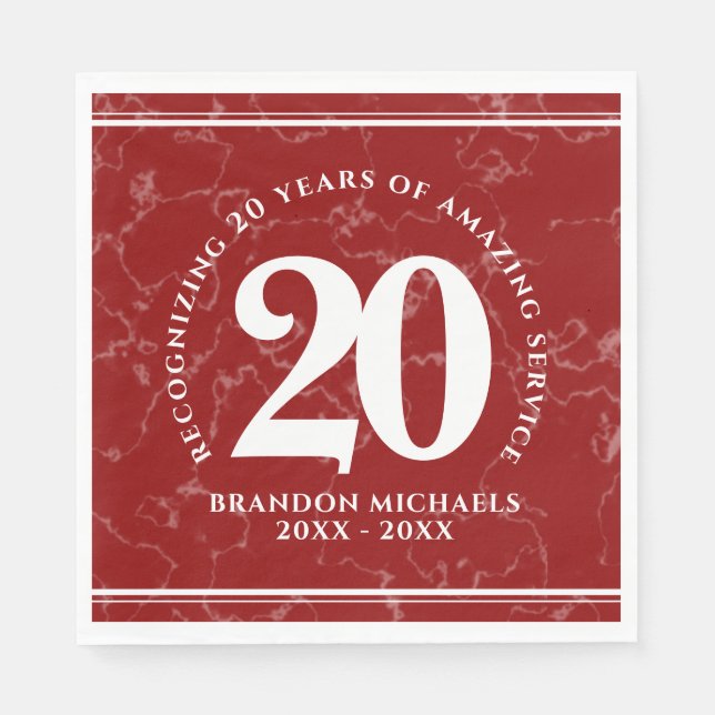 Serviette En Papier Élégant Marbre Rouge 20 Anniversaire du travail (Devant)