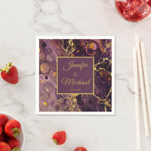 Serviette En Papier Élégant Marbre Violet Et Or