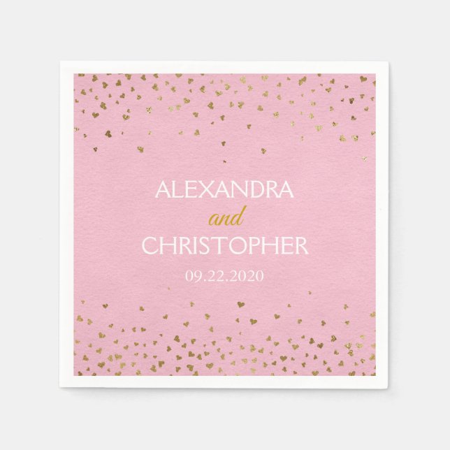 Serviette En Papier Élégant Mariage à huile rose et or (Devant)