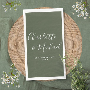 Serviette En Papier Élégant mariage à la signature vert olive