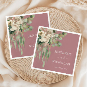 Serviette En Papier Élégant mariage aux pivoines florales roses