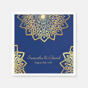 Serviette En Papier Elégant Mariage bleu de la Marine d'or