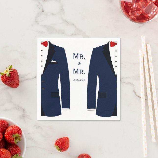 Serviette En Papier Élégant Mariage bleu gris (En situation)