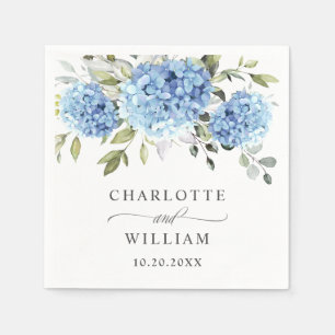 Serviette En Papier Élégant Mariage bleu Hydrangea Eucalyptus