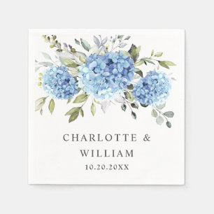 Serviette En Papier Élégant Mariage bleu Hydrangea Eucalyptus
