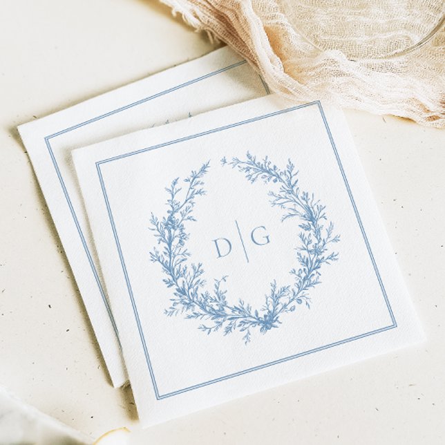 Serviette En Papier Élégant Mariage bleu Monogram (Créateur téléchargé)