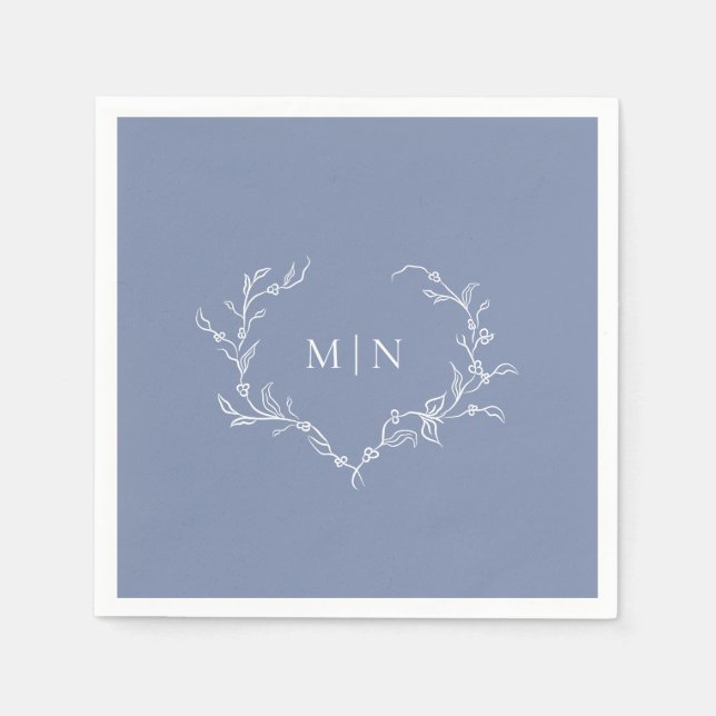 Serviette En Papier Élégant Mariage bleu Monogram Papier Napkin (Devant)