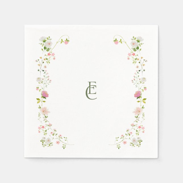 Serviette En Papier Élégant Mariage Boho floral (Devant)