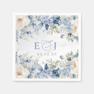 Serviette En Papier Élégant Mariage botanique moderne Dusty Blue Flora