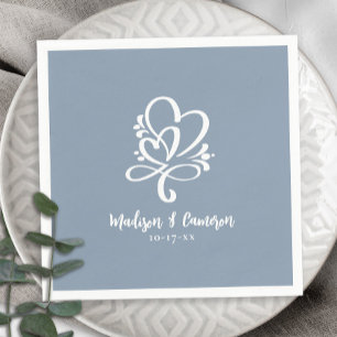 Serviette En Papier Élégant Mariage Cœurs Calligraphie Chic Bleu Pouss